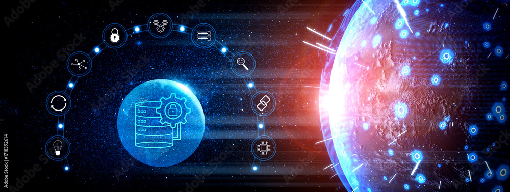Fototapeta premium Global data security and database management solution. Empowering businesses with secure data protection and information management strategy. Motif