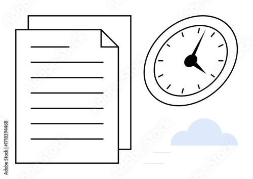 Clock beside neatly arranged documents, emphasizing time tracking, deadlines, and productivity. Ideal for time management, deadline planning, efficiency, business organization, goal tracking