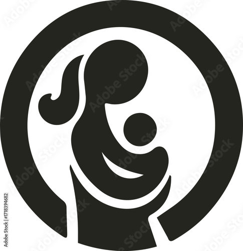 A loving mother cradling her baby in a gentle embrace, forming a heart shape with soft lines—symbolizing care, warmth, and unconditional love.