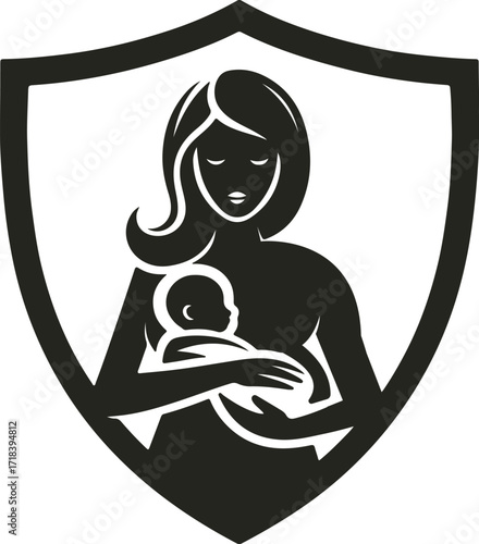 A loving mother cradling her baby in a gentle embrace, forming a heart shape with soft lines—symbolizing care, warmth, and unconditional love.