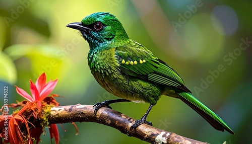 Vibrant bird perched on branch