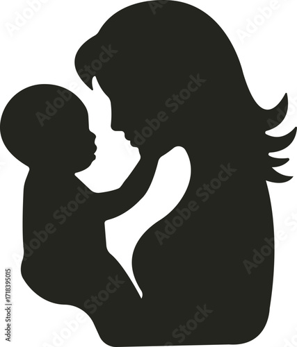 A loving mother cradling her baby in a gentle embrace, forming a heart shape with soft lines—symbolizing care, warmth, and unconditional love.