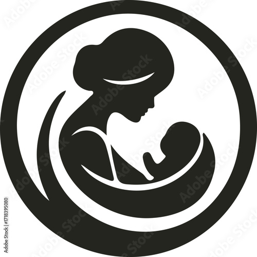 A loving mother cradling her baby in a gentle embrace, forming a heart shape with soft lines—symbolizing care, warmth, and unconditional love.