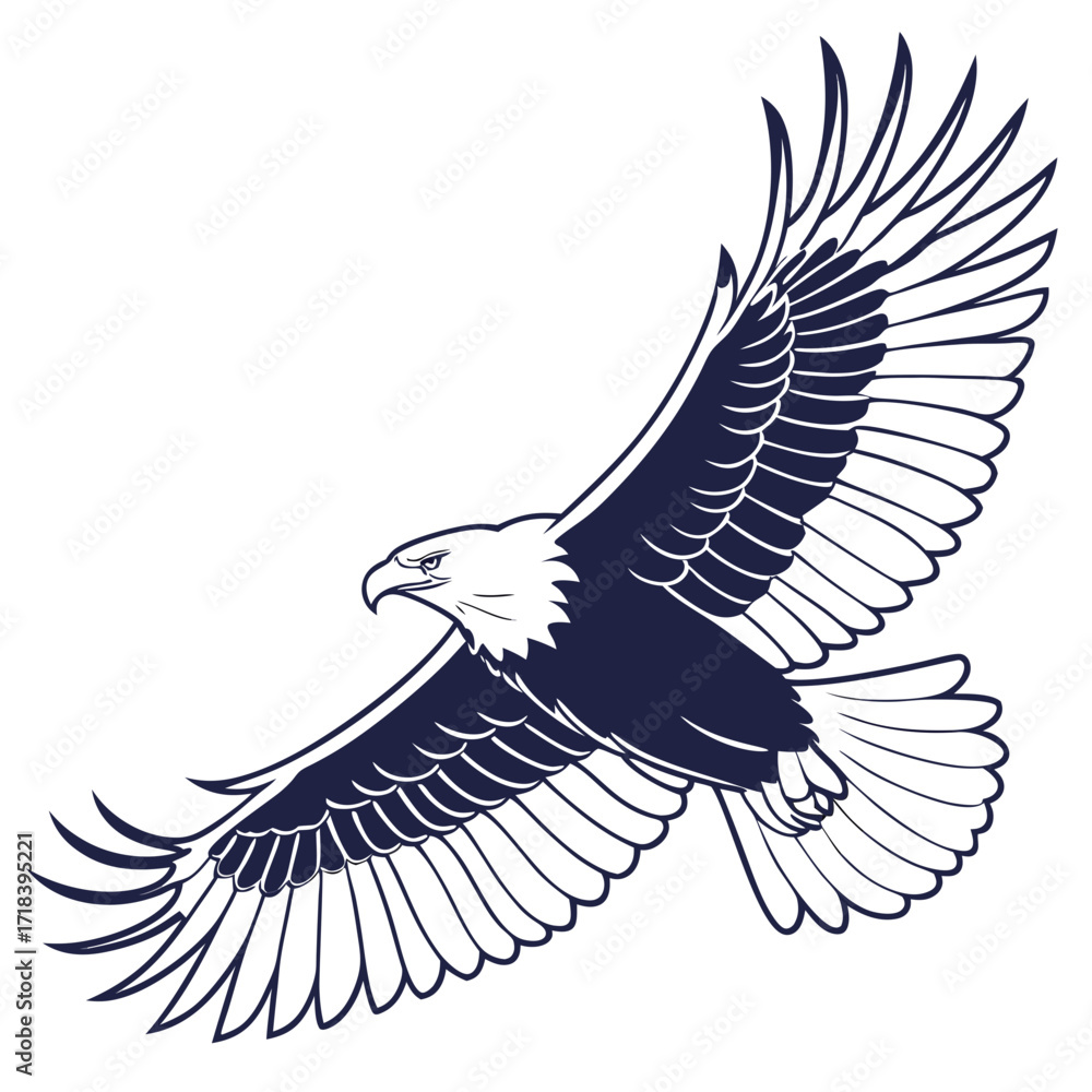 Obraz premium Illustration of an eagle soaring, , wings spread wide, capturing the essence of freedom, power, and the beauty of nature in a stylized vector design