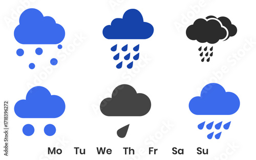 Vector art of weekly weather forecast with rain icons weather forecast icons for each day of the week rainy weather forecast for the week from monday to sunday