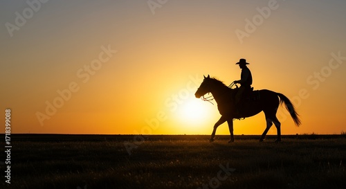 Fototapeta Naklejka Na Ścianę i Meble -  Silhouette of rider and horse at sunset