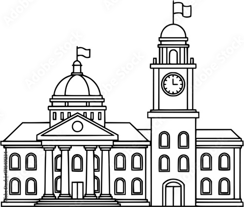 Outline building vector, school building, government building, town hall, architecture icon vector
