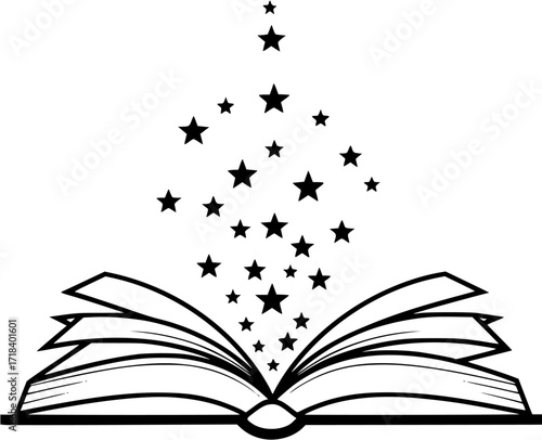 Open book with stars icon reading knowledge education learning study literature library magic story
