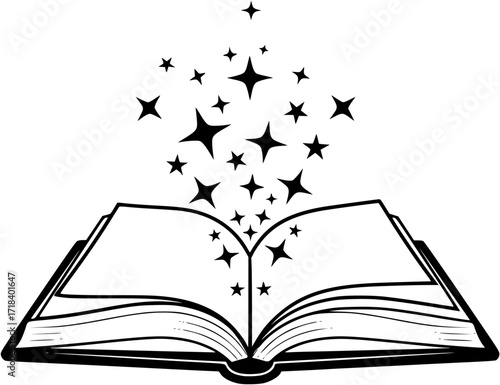 Open book with stars icon reading knowledge education learning study literature library magic story
