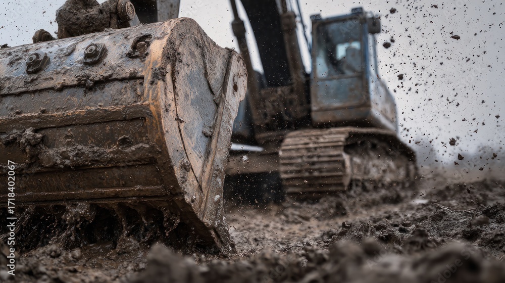 Fototapeta premium Muddy Excavator at Work