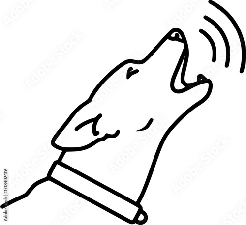 Dog barking vector illustration outline drawing of a pet animal with collar howling loud sound effect

