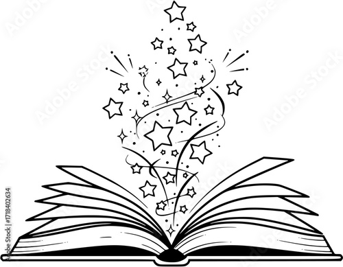 Open book with stars icon reading knowledge education learning study literature library magic story
