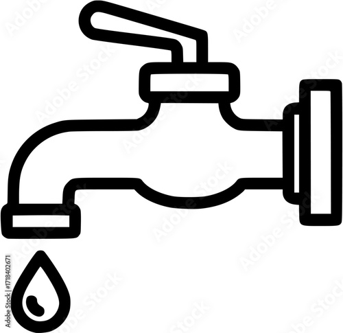Water faucet dripping vector illustration plumbing fixture tap with water droplet icon design outline 100
