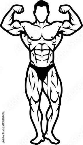 Bodybuilder silhouette flexing muscles strong man fitness gym workout bodybuilding exercise power
