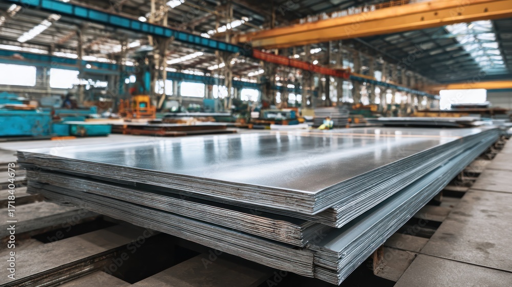 Naklejka premium Steel Sheets in Industrial Factory
