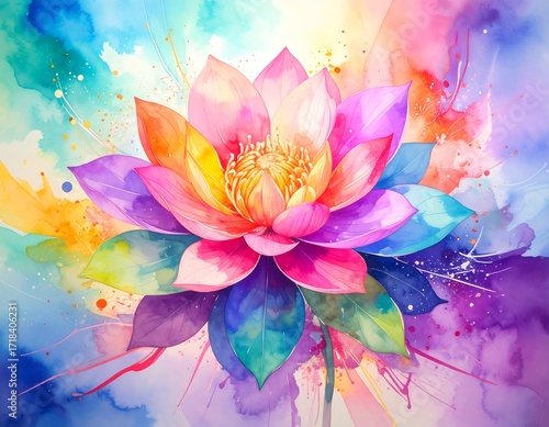 Vibrant lotus flower in a colorful abstract background