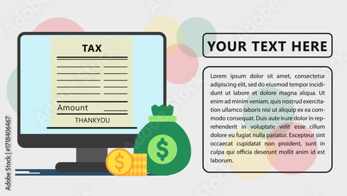 Tax Bill, Tax Payment Flat Simple Infographics Design Template. Presentation Graph. Vector Illustration for Business, Finance, Management.