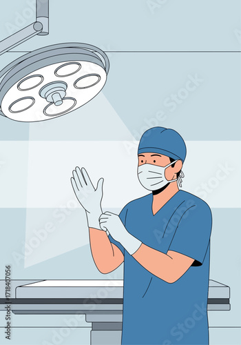 Flat Vector Illustration of Doctor Preparing for Surgery