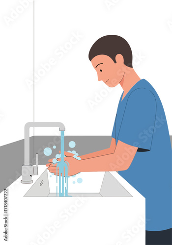 Flat Vector Illustration of Person Washing Hands for Hygiene
