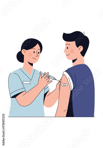 Nurse Giving Vaccination to Patient Flat Vector Illustration