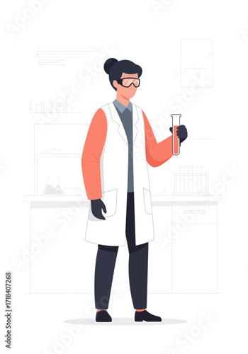 Modern Flat Vector Scientist Holding Test Tube in Lab