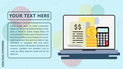 Modern Business Invoice Template Design, Bill Form Business Invoice Vector with Laptop or Monitor. Corporate Invoice Template Receipt Tax or Bill Vector for Ecommerce and Shopping.