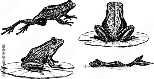 Sketched set of frog silhouettes