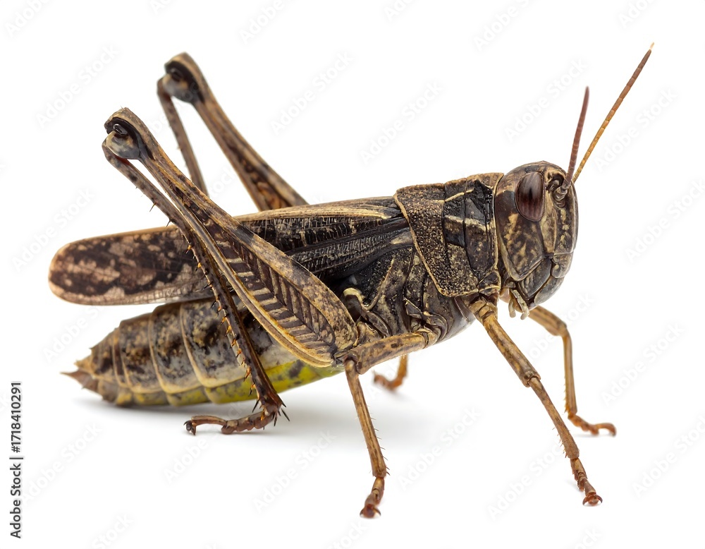 Fototapeta premium Side view of a brown grasshopper