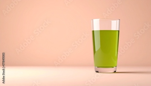 Green Juice in Glass on Peach Minimalist Background