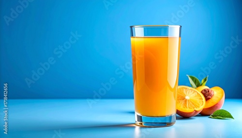 Glass of Peach and Orange Juice on Blue