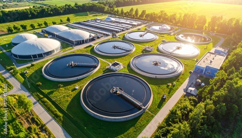 Modern Wastewater Treatment Plant Aerial View
