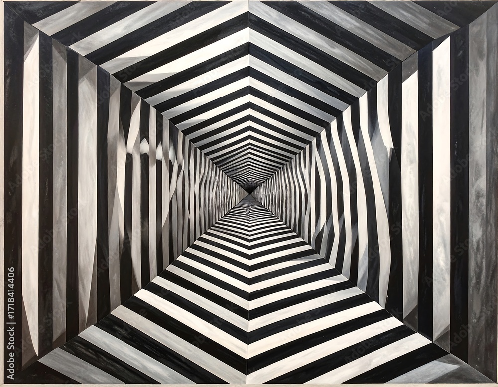 Naklejka premium Abstract tunnel of black and white stripes