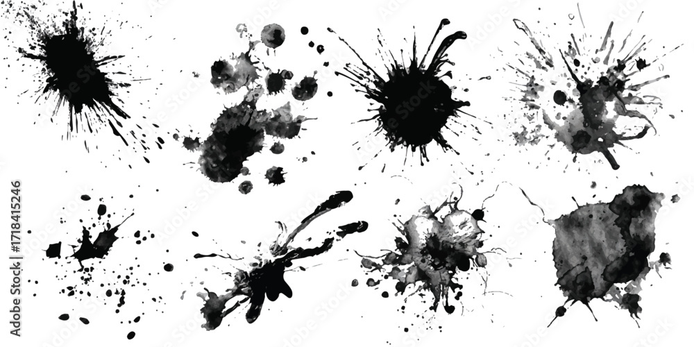 ink blots and splats. detailed ink splats Hyperrealistic Highly Detailed Isolated On Transparent Background