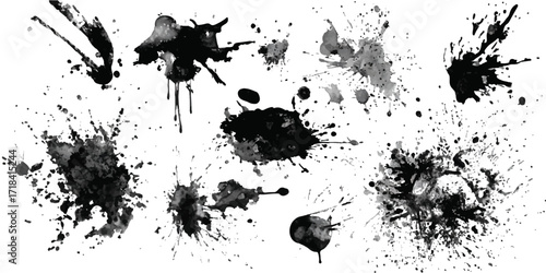 Abstract Black and White Ink Splats Creating a Grunge Effect. Transparent PNG available detailed ink splats Hyperrealistic Highly Detailed Isolated On Transparent Background	