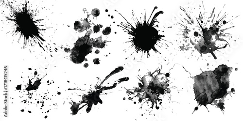 ink blots and splats. detailed ink splats Hyperrealistic Highly Detailed Isolated On Transparent Background	