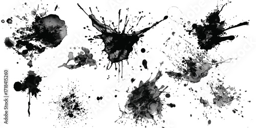 ink blots and splats. detailed ink splats Hyperrealistic Highly Detailed Isolated On Transparent Background	
