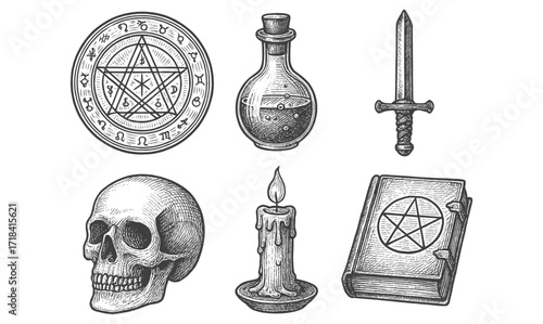 Vintage occult symbols set: alchemy, magic, and witchcraft icons
