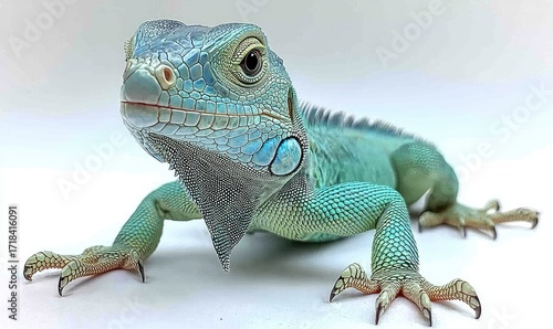 Close-up of a vibrant blue iguana