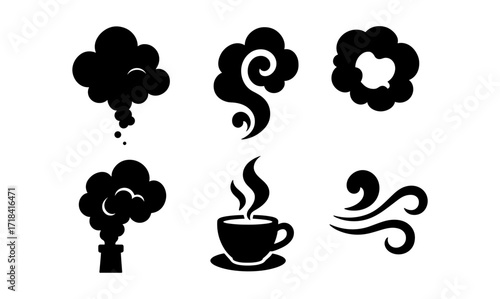 Silhouette icon set: smoke, steam, and air elements for creative designs