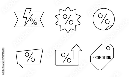 Minimalist discount icons featuring percentage symbols and sales tags