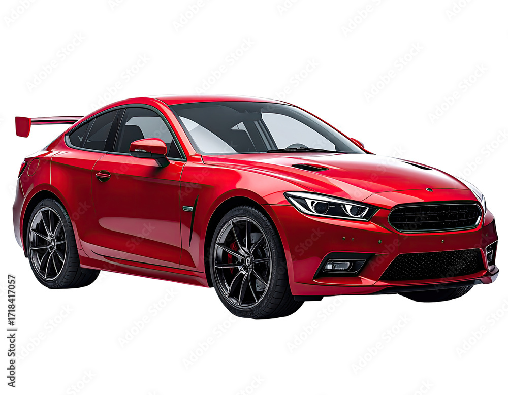 Obraz premium Red sports coupe, front view. Aggressive, sporty design