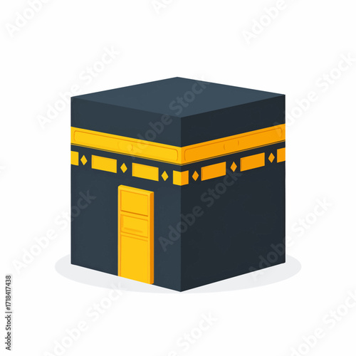 Isometric vector illustration of the sacred Kaaba in Mecca, a central symbol of Islam and the destination for the Hajj pilgrimage