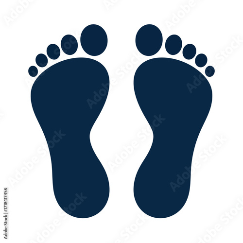 Vector graphic icon of a pair of barefoot human footprints, illustrating concepts of walking, health, and leaving a trace on a path