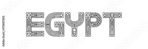 Egypt Word Art with Ancient Egyptian Style Line Patterns, Decorative Typography on Transparent Background, Vector Illustration