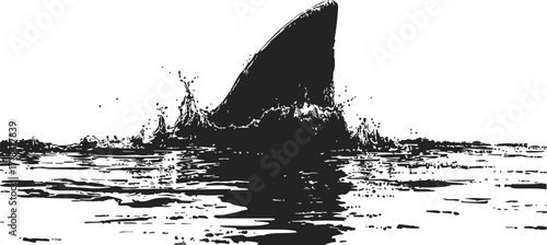 Shark fin sketch hand drawn style emerging from ocean water surface — stock vector