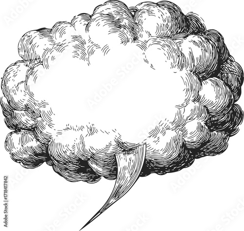 Cloud speech bubble sketch hand drawn vintage style with detailed etching lines — stock vector