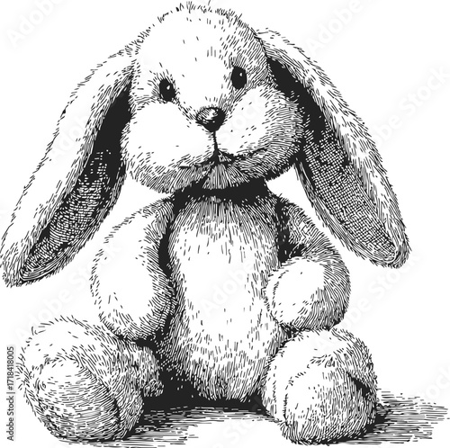 Rabbit sketch hand drawn fluffy bunny sitting with long ears — stock vector