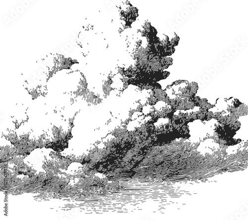 Cloud vintage sketch hand drawn cumulus cloudscape detailed engraving — stock vector