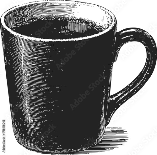 Coffee cup sketch hand drawn with vintage etching style, filled with hot beverage — stock vector