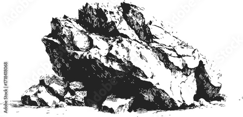 Rock formation sketch, hand drawn rugged boulders with detailed shading — stock vector